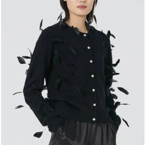 NWT Lingua Franca Elton Black Cashmere Feather Cardigan S